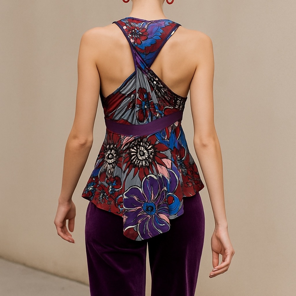 ✨ Roberto Cavalli Silk Floral Peplum Blouse Italian Luxury Designer Size 46